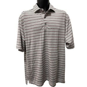 Footjoy FJ Golf Polo Shirt Mens Large‎ Red Gray White Striped EUC